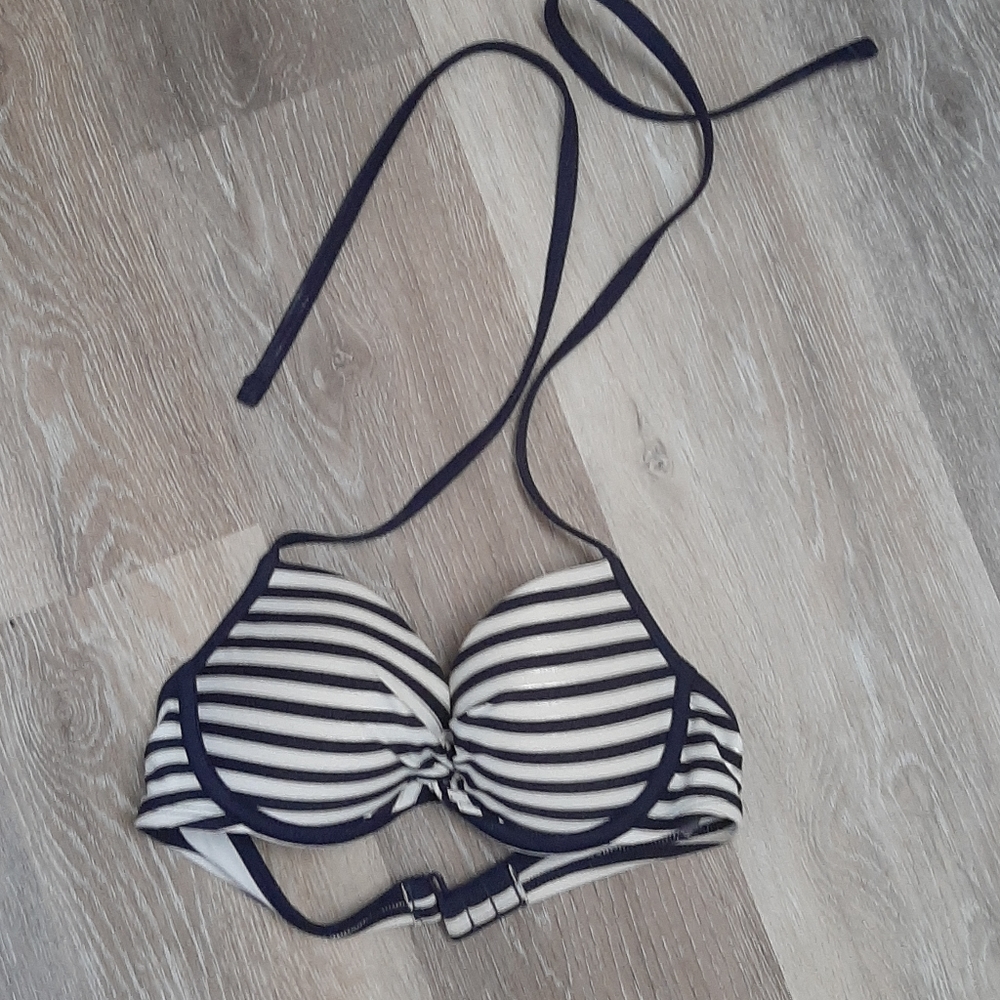 Blue striped bikini top